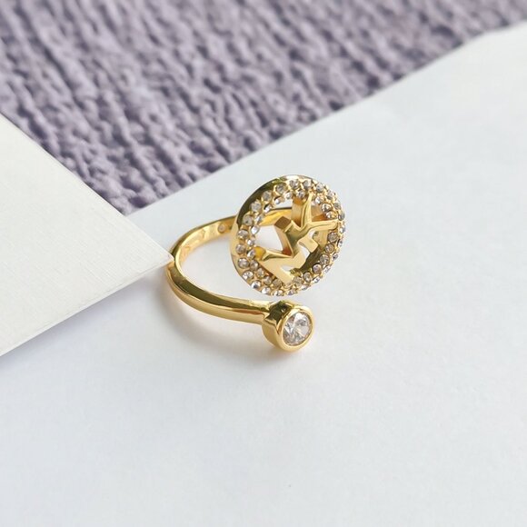 Michael Kors Monogram Logo and Crystal Open Ring in Gold Size #7 - Picture 2 of 3
